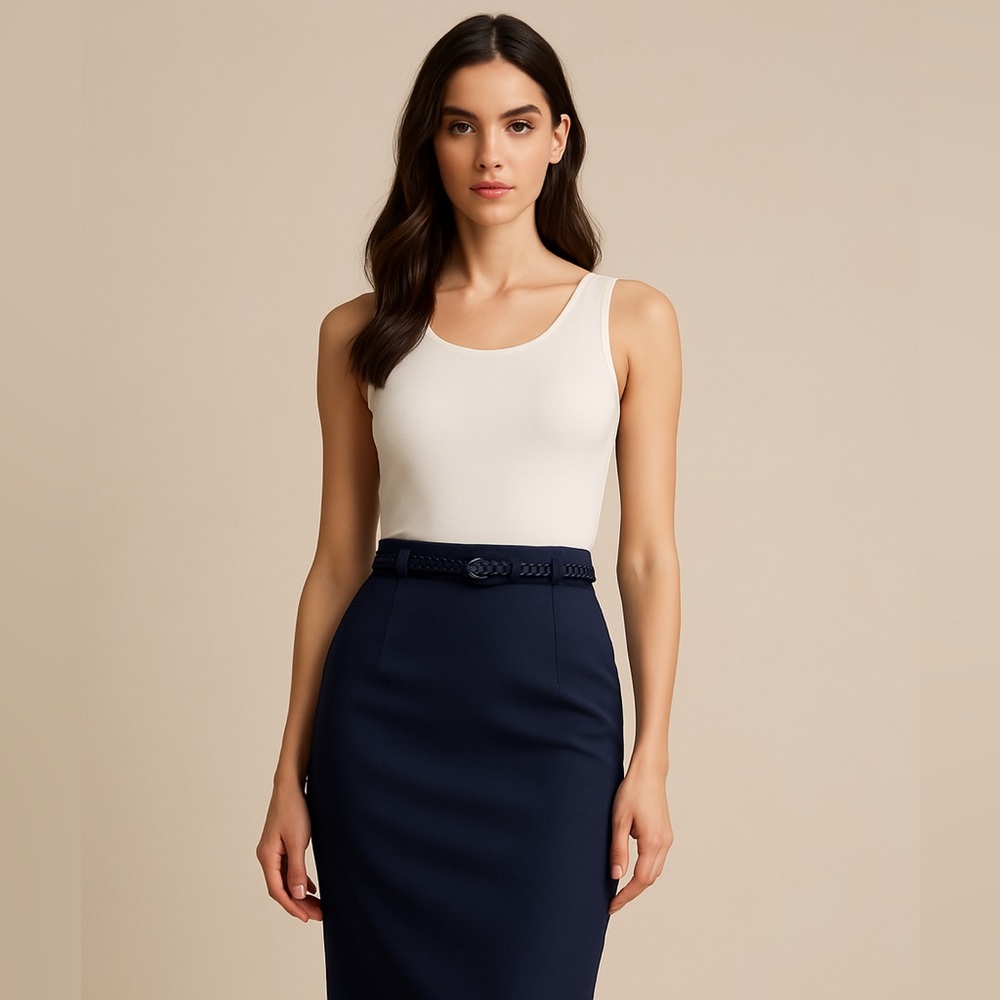 Bianca Nygard Navy Pencil Mini Skirt with Matching Belt Tailored Y2K classic